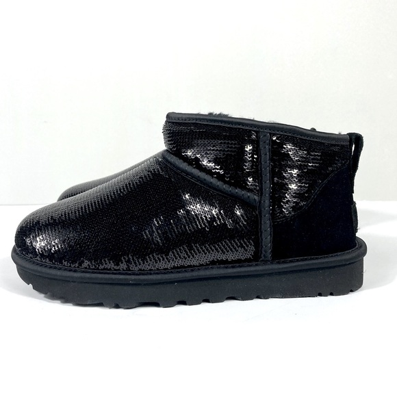 UGG Classic Ultra Mini Mirror Ball Boots Sequin Black Size 6 7 8 NEW 1151616 - Picture 1 of 17